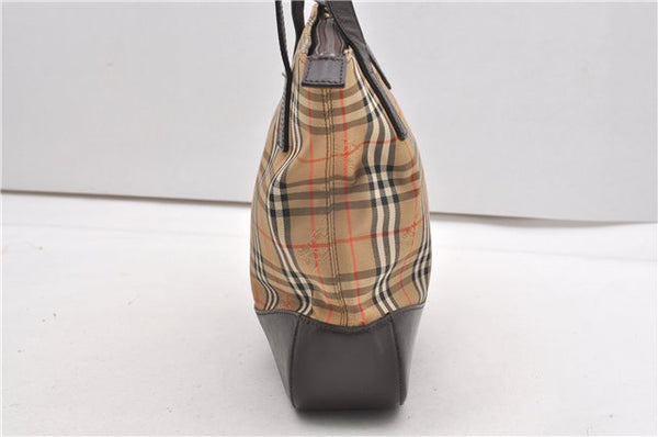 Authentic Burberrys Nova Check Shoulder Tote Bag Canvas Leather Beige K4776