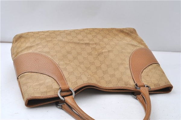 Authentic GUCCI Shoulder Hand Tote Bag GG Canvas Leather 113016 Beige K4784