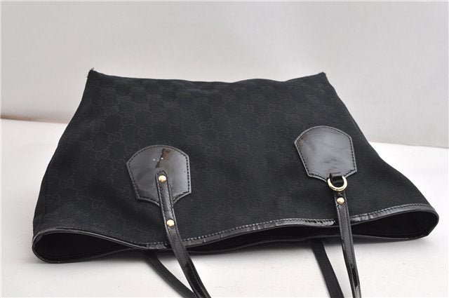 Authentic GUCCI Shoulder Tote Bag GG Canvas Enamel 211976 Black K4811