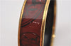 Authentic HERMES Email GM Bangle Bolduc Logo Motif Gold Bordeaux  K4820