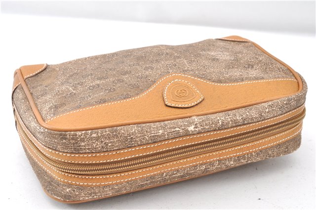 Authentic GUCCI Micro GG PVC Leather Clutch Hand Bag Purse Brown Junk K4831