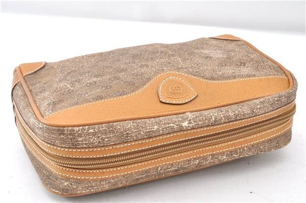 Authentic GUCCI Micro GG PVC Leather Clutch Hand Bag Purse Brown Junk K4831