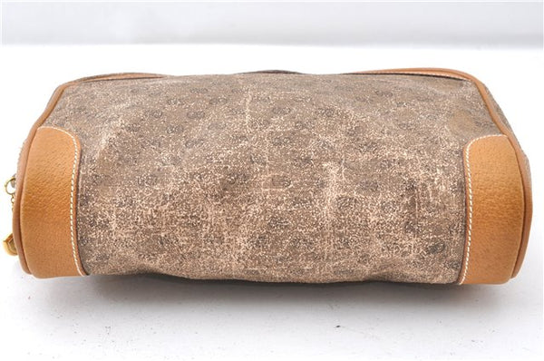 Authentic GUCCI Micro GG PVC Leather Clutch Hand Bag Purse Brown Junk K4831