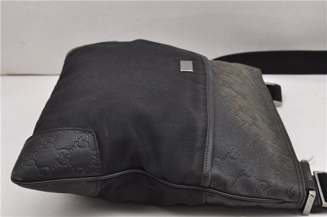 Authentic GUCCI Guccissima Shoulder Cross Bag Leather Nylon 161822 Black K4832