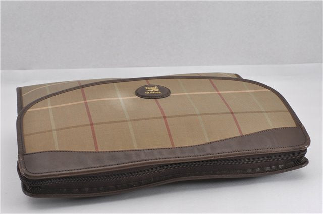 Authentic Burberrys Vintage Check Canvas Clutch Documents Case Khaki Green K4834