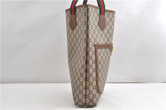 Authentic GUCCI Web Sherry Line GG Plus Tote Bag PVC Leather Brown K4849