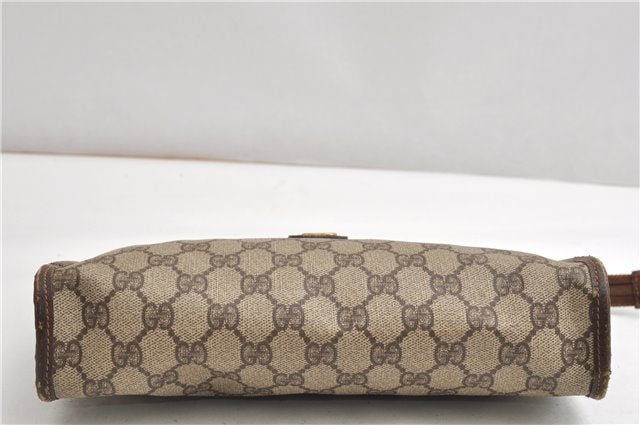 Authentic GUCCI Vintage Clutch Hand Bag Purse GG PVC Leather Brown K4856
