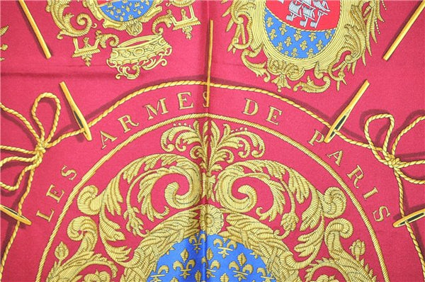 Authentic HERMES Carre 90 Scarf "LES ARMES DE PARIS" Silk Yellow Green K4874