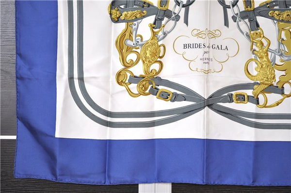 Authentic HERMES Carre 90 Scarf "BRIDES de GALA par" Silk Blue K4887