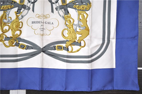 Authentic HERMES Carre 90 Scarf "BRIDES de GALA par" Silk Blue K4887