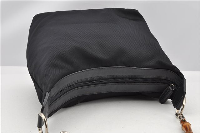 Authentic GUCCI Vintage Bamboo Shoulder Hand Bag Purse Nylon Leather Black K4895