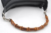 Authentic GUCCI Vintage Bamboo Shoulder Hand Bag Purse Nylon Leather Black K4895