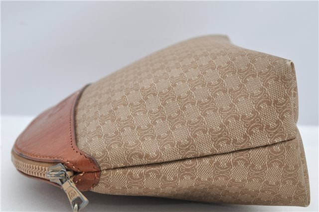 Authentic CELINE Macadam Blason Pattern Hand Pouch Purse PVC Leather Beige K4897