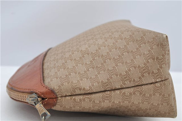 Authentic CELINE Macadam Blason Pattern Hand Pouch Purse PVC Leather Beige K4897