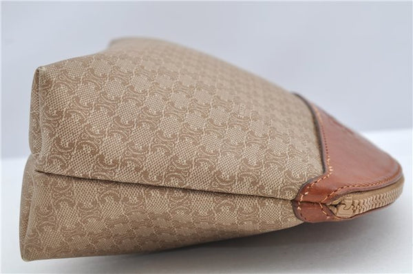 Authentic CELINE Macadam Blason Pattern Hand Pouch Purse PVC Leather Beige K4897