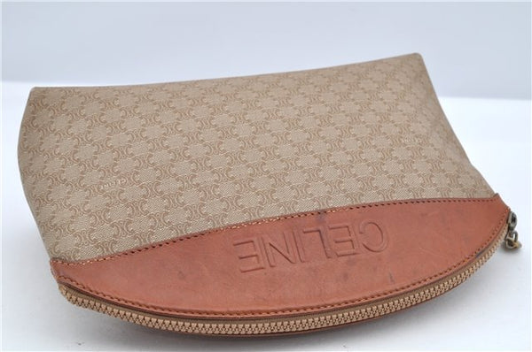 Authentic CELINE Macadam Blason Pattern Hand Pouch Purse PVC Leather Beige K4897