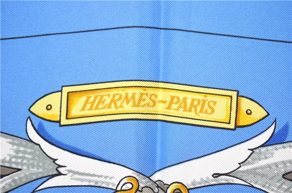 Authentic HERMES Carre 90 Scarf "LE MORS A LA CONETABLE" Silk Blue K4912