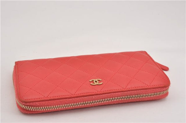 Authentic CHANEL Vintage Lamb Skin Matelasse Long Wallet Purse Pink CC K4914