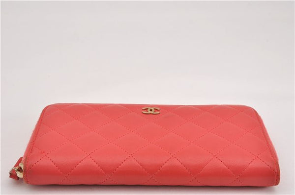 Authentic CHANEL Vintage Lamb Skin Matelasse Long Wallet Purse Pink CC K4914