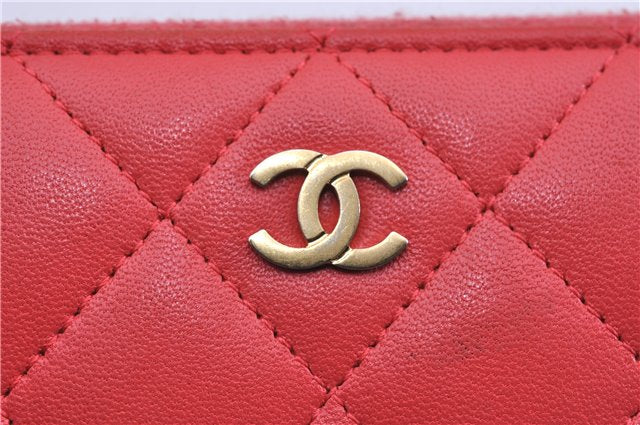 Authentic CHANEL Vintage Lamb Skin Matelasse Long Wallet Purse Pink CC K4914