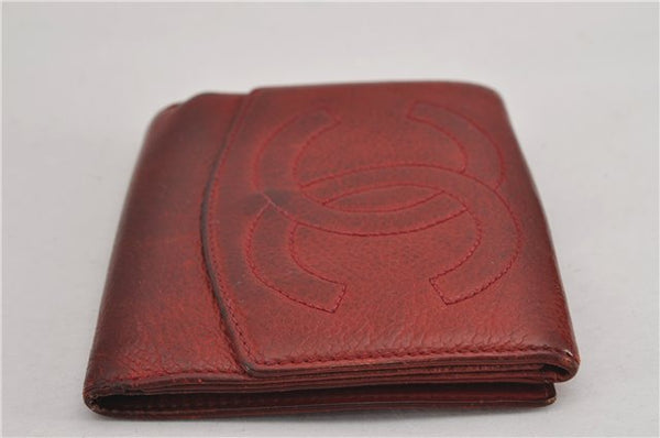 Authentic CHANEL Vintage Caviar Skin CC Logo Bifold Wallet Purse Red Junk K4920