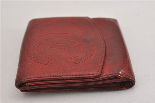 Authentic CHANEL Vintage Caviar Skin CC Logo Bifold Wallet Purse Red Junk K4920