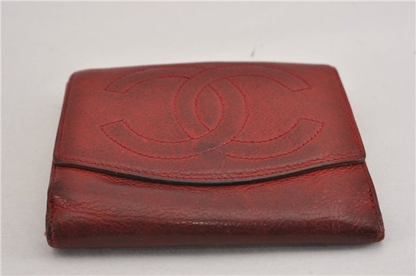 Authentic CHANEL Vintage Caviar Skin CC Logo Bifold Wallet Purse Red Junk K4920