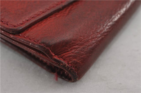 Authentic CHANEL Vintage Caviar Skin CC Logo Bifold Wallet Purse Red Junk K4920