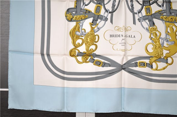 Authentic HERMES Carre 90 Scarf "BRIDES de GALA par" Silk Light Blue K4924