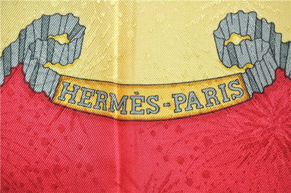 Authentic HERMES Carre 90 Scarf "LES FETES DU ROI SOLEIL" Silk Red K4925