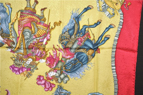 Authentic HERMES Carre 90 Scarf "LES FETES DU ROI SOLEIL" Silk Red K4925