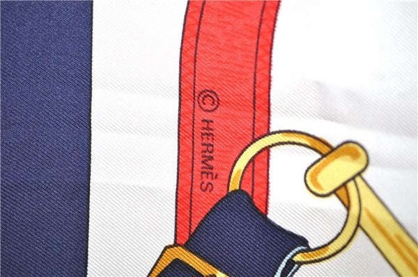 Authentic HERMES Carre 90 Scarf "Eperon d'or" Silk Navy K4927