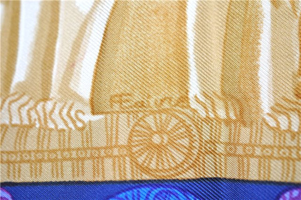 Authentic HERMES Carre 90 Scarf "TORANA" Silk Blue Beige K4930