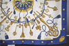 Authentic HERMES Carre 90 Scarf "LES CLES" Silk Blue K4935