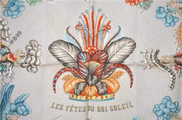 Authentic HERMES Carre 90 Scarf "LES FETES DU ROI SOLEIL" Silk Orange K4946