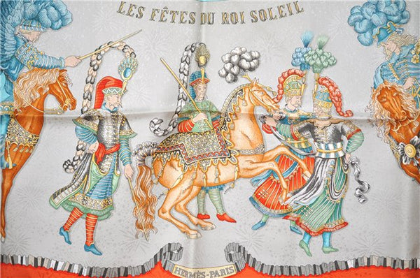 Authentic HERMES Carre 90 Scarf "LES FETES DU ROI SOLEIL" Silk Orange K4946