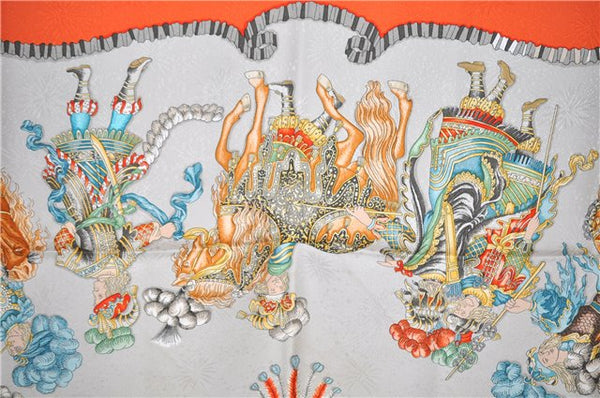 Authentic HERMES Carre 90 Scarf "LES FETES DU ROI SOLEIL" Silk Orange K4946