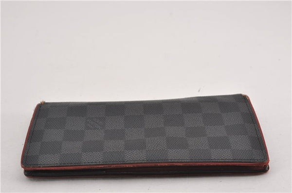 Auth Louis Vuitton Damier Graphite Portefeuille Brazza Wallet Bordeaux K4952