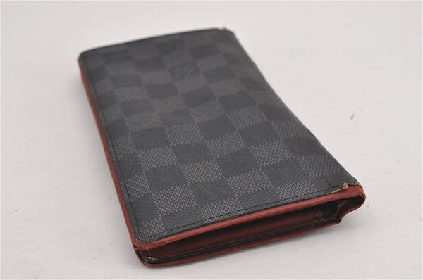 Auth Louis Vuitton Damier Graphite Portefeuille Brazza Wallet Bordeaux K4952