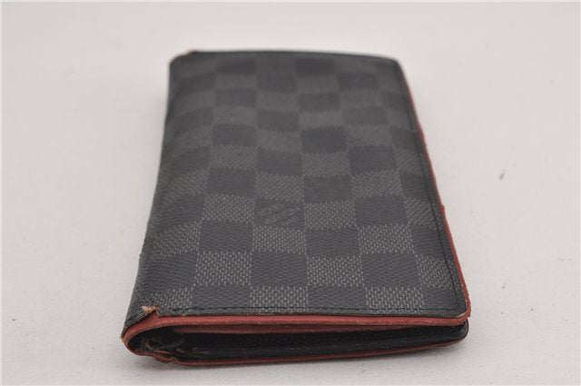 Auth Louis Vuitton Damier Graphite Portefeuille Brazza Wallet Bordeaux K4952