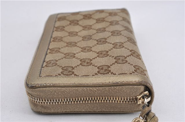 Authentic GUCCI Round Zip Long Wallet Purse GG Canvas Leather 323397 Brown K4965