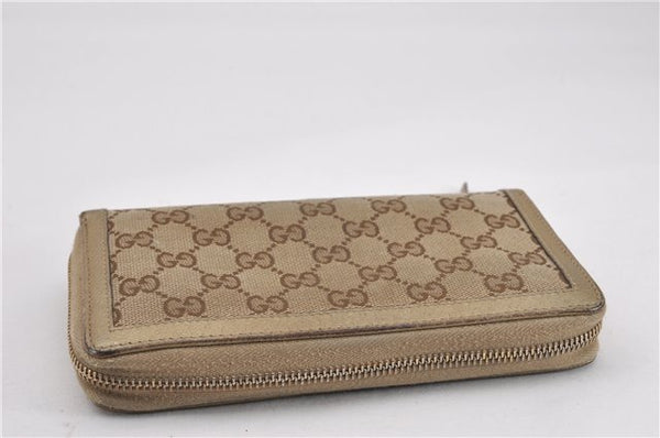 Authentic GUCCI Round Zip Long Wallet Purse GG Canvas Leather 323397 Brown K4965