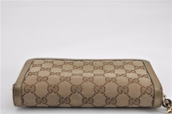 Authentic GUCCI Round Zip Long Wallet Purse GG Canvas Leather 323397 Brown K4965