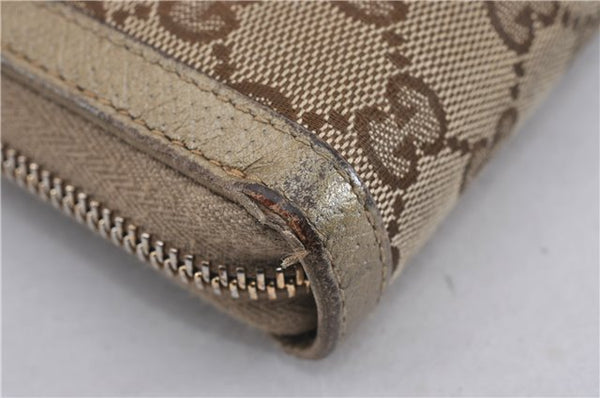 Authentic GUCCI Round Zip Long Wallet Purse GG Canvas Leather 323397 Brown K4965