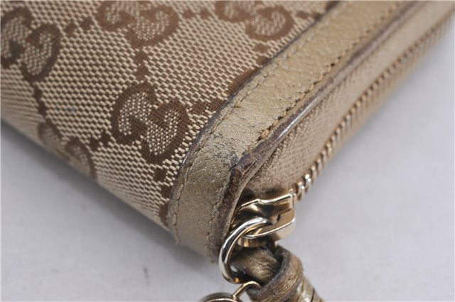 Authentic GUCCI Round Zip Long Wallet Purse GG Canvas Leather 323397 Brown K4965