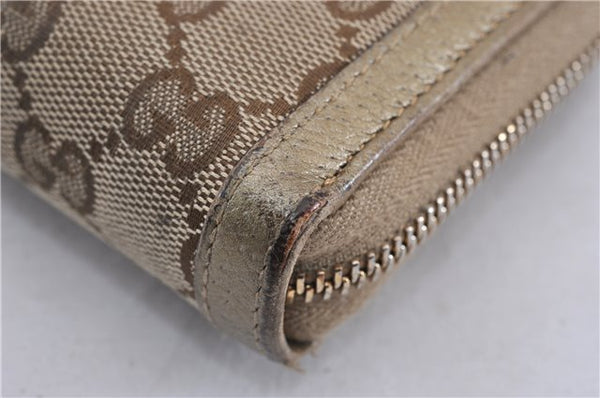 Authentic GUCCI Round Zip Long Wallet Purse GG Canvas Leather 323397 Brown K4965