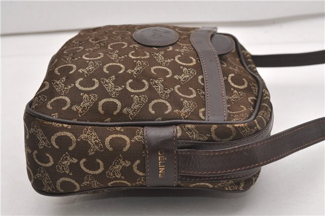 Authentic CELINE C Horse Carriage Shoulder Cross Bag Canvas Leather Brown K4969