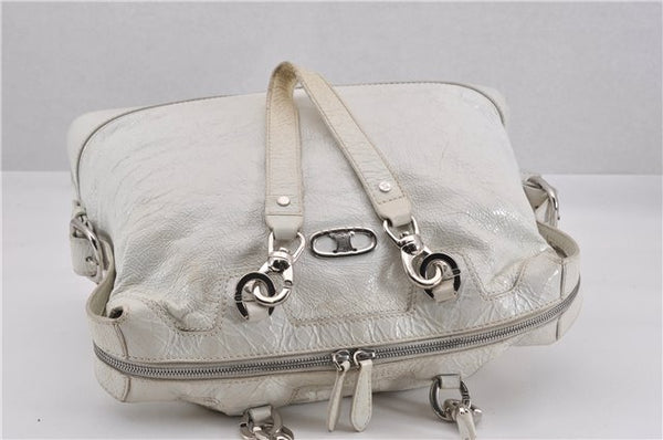 Authentic CELINE Vintage Shoulder Tote Bag Enamel White K4984