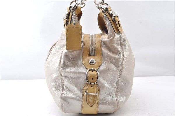 Authentic COACH Op Art Shoulder Hand Bag Leather Beige K4987