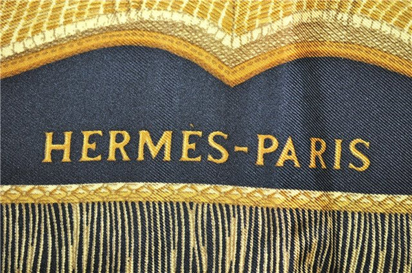 Authentic HERMES Carre 90 Scarf "Poste et Cavalerie" Silk Black K4988